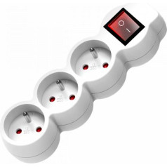 Orno 3-virzienu pagarinātājs 2P + Z, ar slēdzi, 5m H05VV-F 3x1.0mm?, Imax = 10A, balts