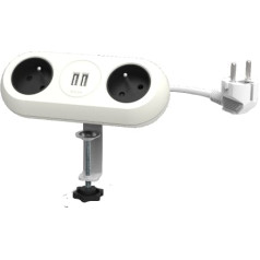 Orno Gniazdo meblowe z uchwytem montażowym,  ładowarką USB, 2 gniazda 2P+Z, 2xUSB, przewód 3x1,0mm? - 1,5m, białe