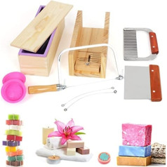 UHAPEER DIY ziepju silikona veidņu komplekts, 9 gabali, praktisks regulējams koka ziepju griezēju komplekts, roku darbs ziepju pagatavošanai, ziepju gatavošanas komplekts ar koka kastīti, silikona ziepju veidne