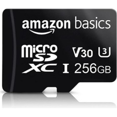 Amazon Basics — MicroSDXC 256 GB ar SD adapteri A2 U3 Lasīšanas ātrums līdz 100 Mbps melns