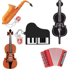 BorlterClamp USB zibatmiņas disks ar jauku mūzikas instrumentu zīmējumu, jauks USB zibatmiņas disks Memory Stick datu glabāšanai, dāvanas studentiem, skolotājiem un bērniem, 5 pack.