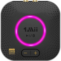1Mii B06S+ Bluetooth 5.2 uztvērējs, HiFi Bluetooth audio adapteris ar LDAC, skaļuma kontrole, aptX HD un zema latentuma bezvadu audio uztvērējs stereo sistēmas skaļrunim, dubults savienojums (melns)