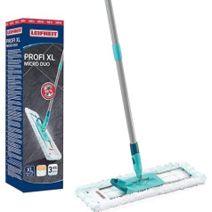 Leifheit Mugurai draudzīgs grīdas mops profesionāls XL micro duo, tērauda rokturis 146 cm, mops ar kāju klikšķi, mikrošķiedras pārsegs flīzēm un laminātam, 360° grozāms, klikšķu sistēma, videi draudzīgs kartons