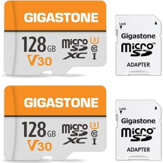 Gigastone 128GB MicroSDXC atmiņas karte 2 pakotne + SD adapteris darbības kamerai GoPro dronam un planšetdatoram, lasīšanas ātrums līdz 95MB/s, 4K UHD video ierakstīšana, Micro SD karte UHS-I A1 Class 10 U3