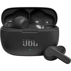 JBL Wave 200TWS bezvadu ausīs ievietojamas austiņas — Bluetooth austiņas ar JBL Deep Bass skaņu un IPX2 ūdensizturību, komplektā ar uzlādes korpusu melnā krāsā