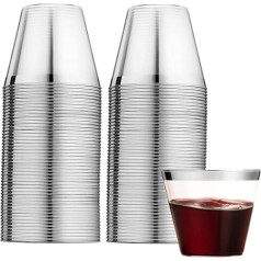 LATERN iepakojums, kurā ir 60 plastmasas krūzes ar sudraba apmali, 270 ml plastmasas krūzes, atkārtoti lietojamas dzeršanas krūzes, elegantas ballīšu vīna glāzes šampanieša alus kokteiļa Martini sodas desertam (8,9 x 7,1 cm)
