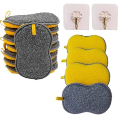 12 mazgājami un atkārtoti lietojami sūkļi Mikrošķiedras Lieljaudas virtuves sūklis Videi draudzīgs veļas mašīnā mazgājams pret skrāpējumiem daudzpusējs + 2 līmvielas