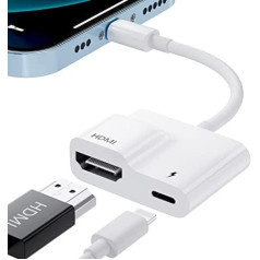 Lxjadap iPhone HDMI adapteris, 1080P iPhone ar televizoru Pievienojiet HDMI video un audio sinhronizācijas ekrānu, HDMI adapteris iPhone tālrunim ar televizoru, saderīgs ar iPhone 14/13/12/11/XR/XS/X/8/7 【Nav nepieciešams barošanas avots】