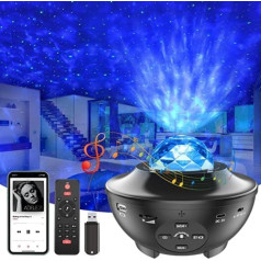 Ikhdcyh LED zvaigžņotās debess projektors, projektora lampa, bērnu nakts gaisma ar Bluetooth mūzikas atskaņotāju, rotējoša ūdens viļņu projektora gaisma, piemērota ballītēm, Helovīnam, Ziemassvētku dāvanām (melna)