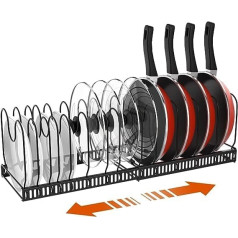 Housolution Pan Holder for Drawer, Expandable Pot Lid Holder with 14 Adjustable Dividers, Pot and Pans Organiser Lid Holder Storage for Kitchen, Black