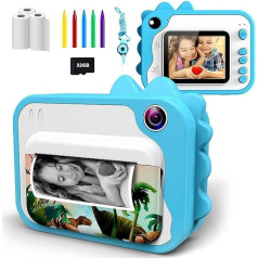 Uleway Children's Camera, Digital Camera Print Instant Camera 1080P 2.4 Inch Screen Video Camera Black and White Photo Camera with 32GB Memory Card, 3 Rolls of Printing Paper, 5 Colours, Brush Pen, Gift for Children