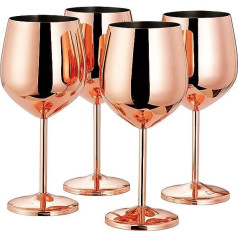 Oak & Steel - 4 Stainless Steel Wine Glasses Gift Set (540 ml) - Rose Gold/Copper - Robust & Unbreakable - Portable for Travel, Camping, Outdoor, Picnics