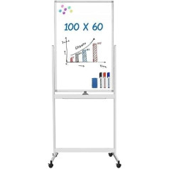 Maxtek Mobile Whiteboard, Double Sided Whiteboard with Stand, Magnetic Aluminium Frame, with Free Accessories (Pens, Sponges, Magnets) for Classroom, Home, Office, 100 x 60 cm (White)