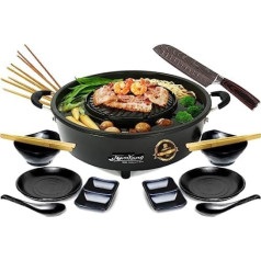 TomYang Hot Pot Premium — iekļauti augstākās klases aksesuāri 2 personām un Santoku nazis Oriģinālais taizemiešu grils un karstais katls ar nepiedegošo pārklājumu Šveices korejiešu BBQ grils, karstais katls, Mookata Thai karstais katls