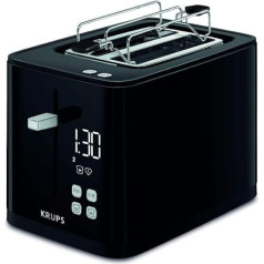 Krups KH6418 Smart'n Light tosteris, divu šķēlumu tosteris, digitālais displejs, 7 brūnināšanas līmeņi, noņemama drupu atvilktne, atpakaļskaitīšana, pacelšanas ierīce, melna