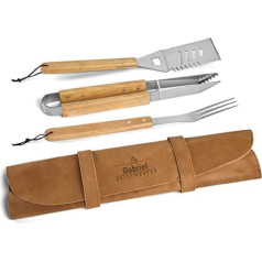 Grilēšanas galda piederumi, personalizēti ar vārdu — bārbekjū dāvanas vīriešiem ādas somā ar gravējumu, personalizētu grila rīku un izgatavoti no nerūsējošā tērauda ar koka rokturi