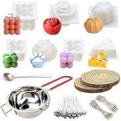 Silicone Mould 6 Pack Candle Making Set with Candle Wick and Wax Melting Pot, Candle Making Scented Candles, Use as Home Decoration