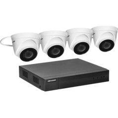 Orno HIKVISION IPKIT-T4-4CH novērošanas komplekts ar 4 HIKVISION IP-CAM-T240H kupolveida IP kamerām un 4 kanālu ierakstītāju HIKVISION NVR-4CH, 4Mpx izšķirtspēja, PoE barošana, IR apgaismojums, digitālā trokšņu samazināšana, IP67.