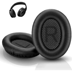 Rezerves ausu spilventiņi Quietcomfort 35 austiņām, saderīgi ar QC35 ii QC25 QC15 Ae2 Ae2i ausu austiņām Ērtas un izturīgas (melnas)