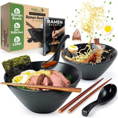 PandaBaw® Ramen bļodu komplekts [keramika] – 2 x Premium Ramen Bļoda – Japāņu ramena bļodu komplekts – Bļodiņu Ramen komplekts – Tradicionālais japāņu trauku komplekts, Āzijas galda piederumu komplekts [+ Receptes]