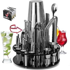 Ckductpro Bartender's Set, 41 Piece Boston Cocktail Shaker Stainless Steel Bar Set, Rotating Acrylic Stand, Stainless Steel Cocktail Shaker Set, Cocktail Bar, Gift, Party Gift Choice Large Silver