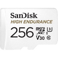 SanDisk High Endurance microSDXC Memory Card 256GB + Adapter (For Dash Cams and Private Security Cameras, 100MB/s Read, V30 for Full HD and 4K Videos)