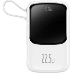 Barošanas banka ar ātru uzlādi 10000mAh 22,5W QC-PD-SCP-FCP USB-C kabelis balts