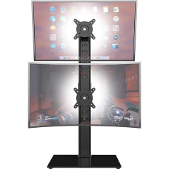 Dual Monitor Stand - Vertical Stacking Screen Freestanding Monitor Stand for Two 13 to 34 Inch Screens with Rotating, Tilting and Height-Adjustable Screen, Black