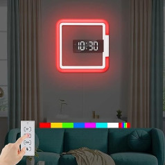 CJHZQYY Wall Clock LED Light, 3D Electronic Digital Clock with Temperature Display, RGB 7 Colours, Large Display, Kitchen Clocks, Radio Wall Clock, Calendar Alarm Clock, USB Multifunctional Alarm Clock with Alarm Function