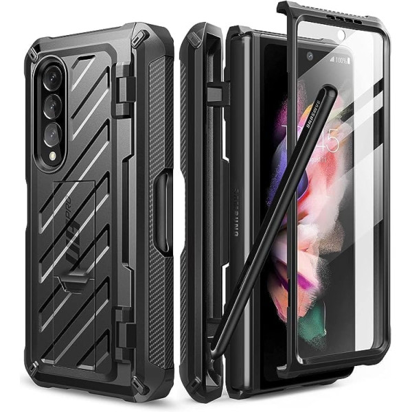 Supcase Case for Samsung Galaxy Z Fold 3 5G (2021), Shockproof Mobile Phone Case Bumper Case Robust Protective Case [Unicorn Beetle Pro] with Built-in Screen Protector & Stand & S Pen Slot (Black)