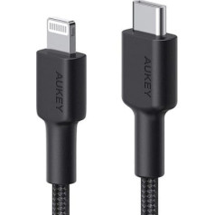 Aukey Cb-cl03 melns neilona zibens-usb c kabelis | usb barošanas padeve usb-pd | 2m | mfi ābolu sertifikāts
