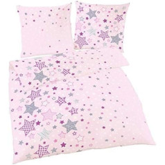 Stars Fine Flannelette Girls gultas veļa · Bērnu gultas veļa ☆ Stars & Stars rozā purpursarkanā pelēkā krāsā – spilvendrāna 80 x 80 + segas pārvalks 135 x 200 cm – 100% kokvilna – jauniešu gultas veļa