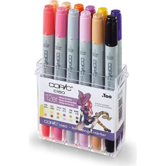 COPIC Ciao Witch Manga komplekts ar 12 spirtu saturošiem vispusīgiem izkārtojuma marķieriem praktiskā akrila displejā uzglabāšanai un ērtai noņemšanai