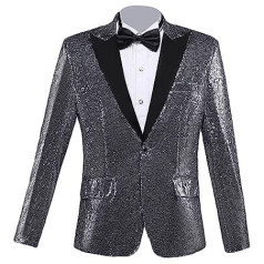 Spīdīgs sequin uzvalks bleize vīriešiem ar vienu pogu fliteriem festivāla Smokings Slim Cut Stilīgs banketu izlaiduma kāzu sporta mētelis (sudrabs, 3XL)