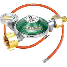 CAGO gāzes regulators 50 mbar ar 360° spiediena mērītāja gāzes līmeņa indikatoru šļūtenes pārrāvuma aizsardzība propāna gāzes spiediena regulators Camping propāna butāna gāzes šļūtene 150 cm