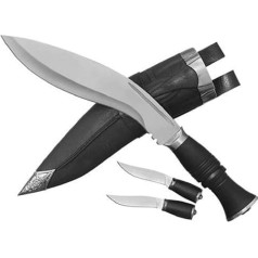 3 x Kukri Gurkha nažu komplekts, 1 liels nazis, 2 mazi naži ar apvalku, melns sudrabs