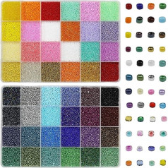 Tibaoffy Size 12/0 Crafts Glass Beads 2mm Tiny Pony Beads Assorted Set with Organizer Box for Jewelry Making (48 Assorted Colorful Sets, Total Approx 48000 Pieces)