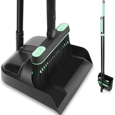 BEI & HONG slotas un atkritumu tvertnes komplekts, atkritumu tvertne ar 90,5/126 cm garu rokturi, vertikāls atkritumu tvertnes komplekts ar 5 nerūsējošā tērauda stieņiem / 4 slāņu slota / caurspīdīgs vāks mājām, birojam, vestibila atgrieša