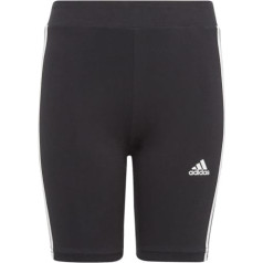 Legingi adidas Essentials 3 Stripes Cotton Biike zeķubikses meitenēm Jr IC3628 / melns / 140 cm