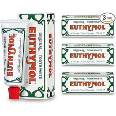 Euthymol Original Euthymol Toothpaste 75 ml x 3, Toothpaste without Fluoride, Antiplaque, Antibacterial, Caries Protection, Fresh Mint, Daily Dental Care, Cleanliness for Teeth and Gums