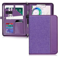 Toplive A4 Leather Writing Case with Zip - Document Portfolio Made of PU Leather - Including Clipboard - A4 Document Folder, Organiser Folder, A4 Portfolio Folder