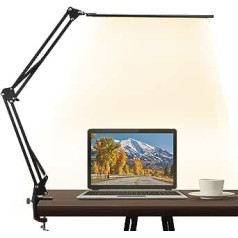 Brightower 12W LED Desk Lamp, Dimmable Architect Lamp with Swivel Arm, Office Table Lamp with 3 Colour Temperatures and 10 Brightness Levels, Eye Protection for Reading, Working, Learning
