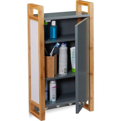 Relaxdays, Dark Grey Wall Cupboard Bathroom Wall Cabinet with Bamboo Frame and 3 Hooks, Bathroom Wall Cabinet H x D 58 x 31.5 x 15 cm