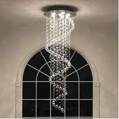Elegant Spiral Crystal Chandelier, A1A9 Clear K9 Crystal Raindrop LED Ceiling Light, Chrome Flush-Mounted Pendant Light for Living Room, Hallway, Stairs, Foyer Size: D50 cm H156 cm