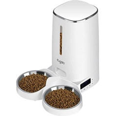 EUGAD automātiskā kaķu un suņu barotava, 2 bļodas, 4 l automātiskā barotava maziem un lieliem suņiem, 1-6 ēdienreizes dienā, 6-360 g/ēdienreize, noņemama un mazgājama, vadu elektrība