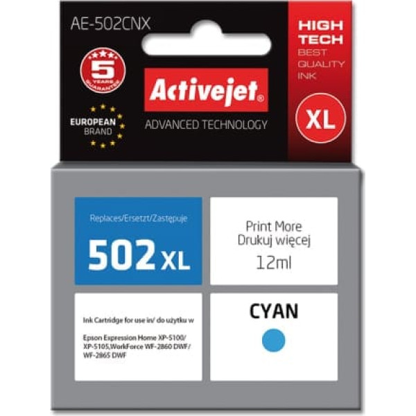 Activejet ae-502cnx tinte (aizvietotājs epson 502xl w24010; supreme; 12 ml; zila)