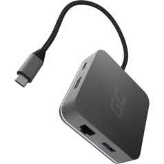Green Cell Usb-c gc 6in1 3xusb 3.0 centrmezgls, hdmi, rj45 (ethernet), usb-c pd