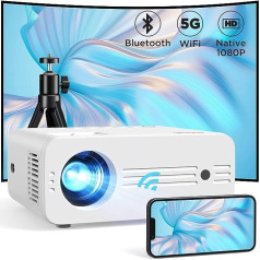 Projector, Full HD 1080P 2.4/5G Hz WiFi Bluetooth Projector 200 ANSI, Large Display 75% Zoom LED Home Cinema Video Projector with Tripod, 90,000 Hours Life Compatible with Fire Stick, Smartphone, PS5