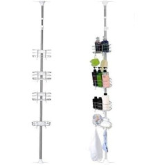 Iris Ohyama , BLT-19 Telescopic Corner Shower Shelf 4 Baskets 190-250 cm No Drilling Bathroom Telescopic Rack - White