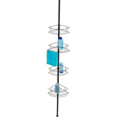 WENKO Dolcedo Telescopic Corner Shelf, Matte Black, Clampable Bathroom Shelf with 4 Shelves for Shampoo, Shower Gel etc. Space-Saving, Height-Adjustable Shower Shelf Made of Stainless Steel, 31 x 65 -